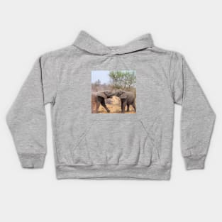 Two African Elephants Fighting with Trunks Kids Hoodie